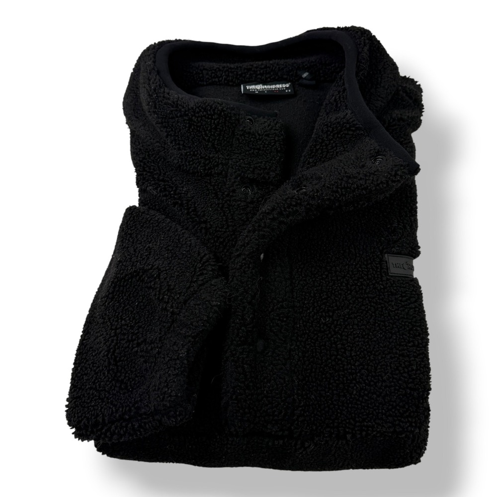 The Hundreds Mens XL Black Sherpa Fleece Snap Mock Neck Pullover Jacket 1605